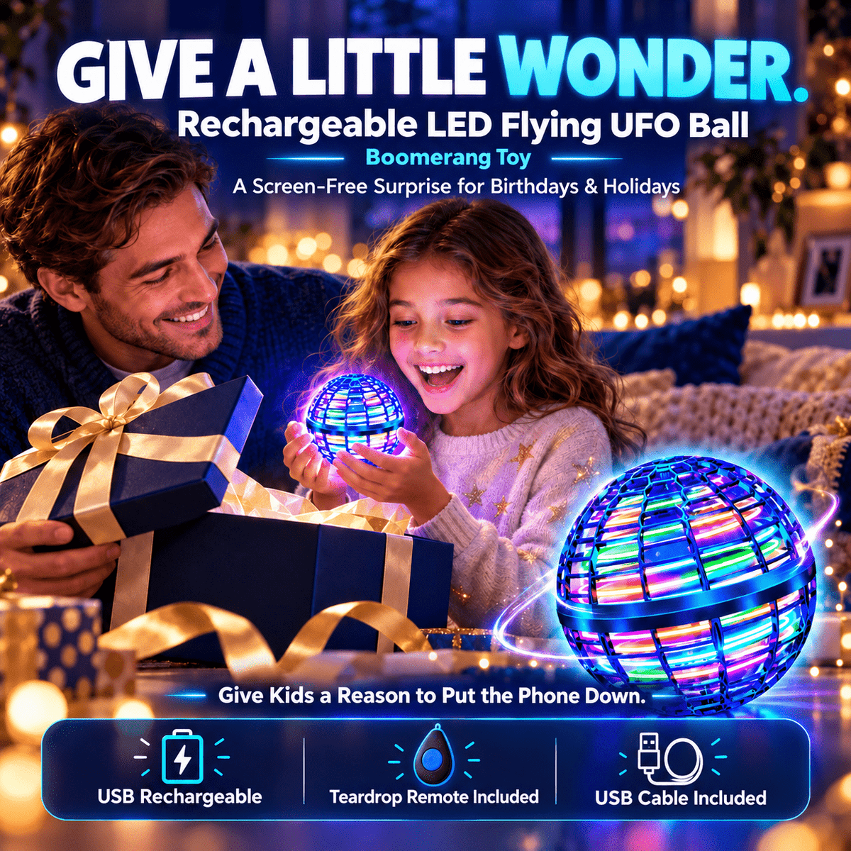 🥏Rechargeable LED Flying UFO Ball – Auto Return Boomerang Toy