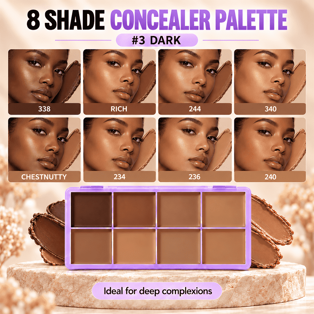๐จ 8-Color Matte Concealer Palette โ Waterproof, Full-Coverage for Correction, Contour & Tattoo Cover โจ