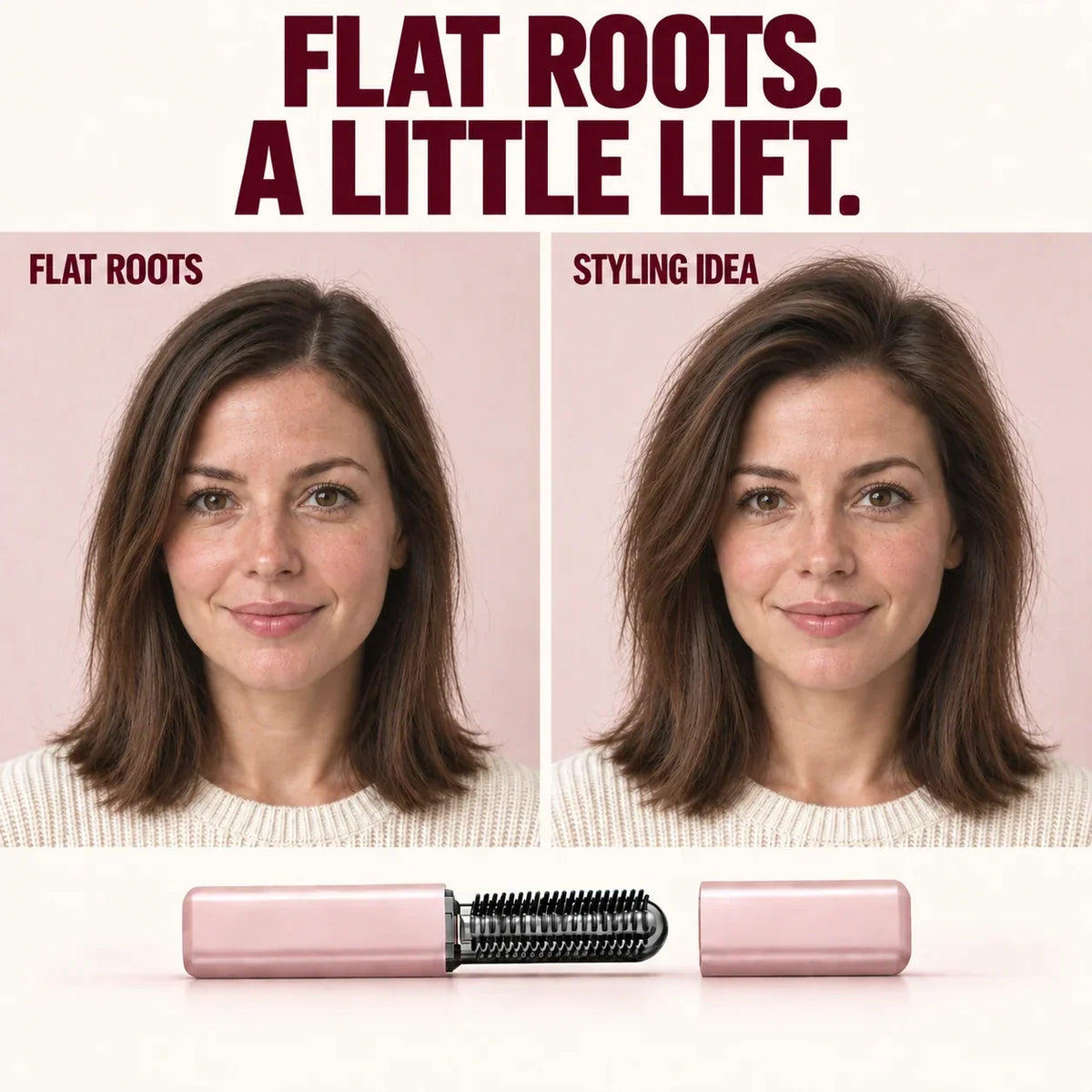Mini Cordless Heated Brush – Root Lift, Fringe Styling & On-the-Go Hair Touch-Ups🍀