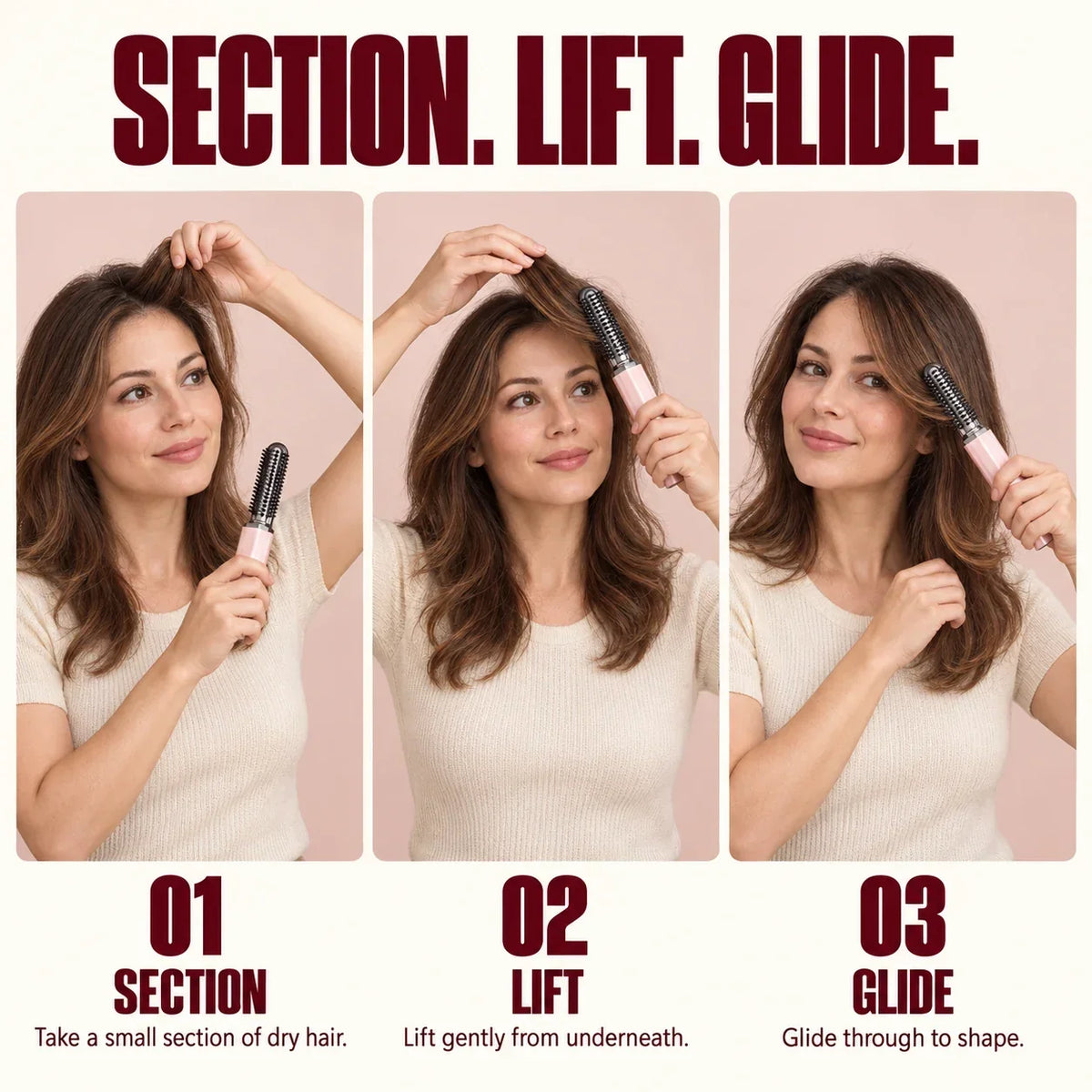 Mini Cordless Heated Brush – Root Lift, Fringe Styling & On-the-Go Hair Touch-Ups🍀