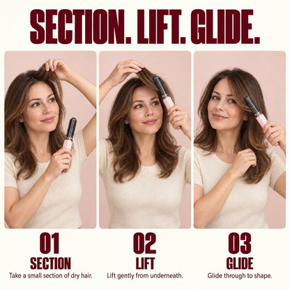Mini Cordless Heated Brush – Root Lift, Fringe Styling & On-the-Go Hair Touch-Ups🍀