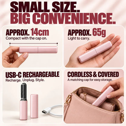Mini Cordless Heated Brush – Root Lift, Fringe Styling & On-the-Go Hair Touch-Ups🍀