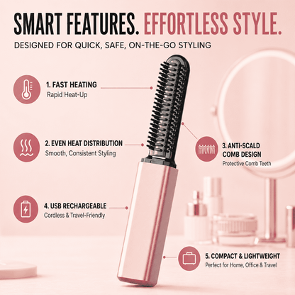 3-in-1 Anti-Scald Hair Styling Brush | Straighten, Curl & Volumize