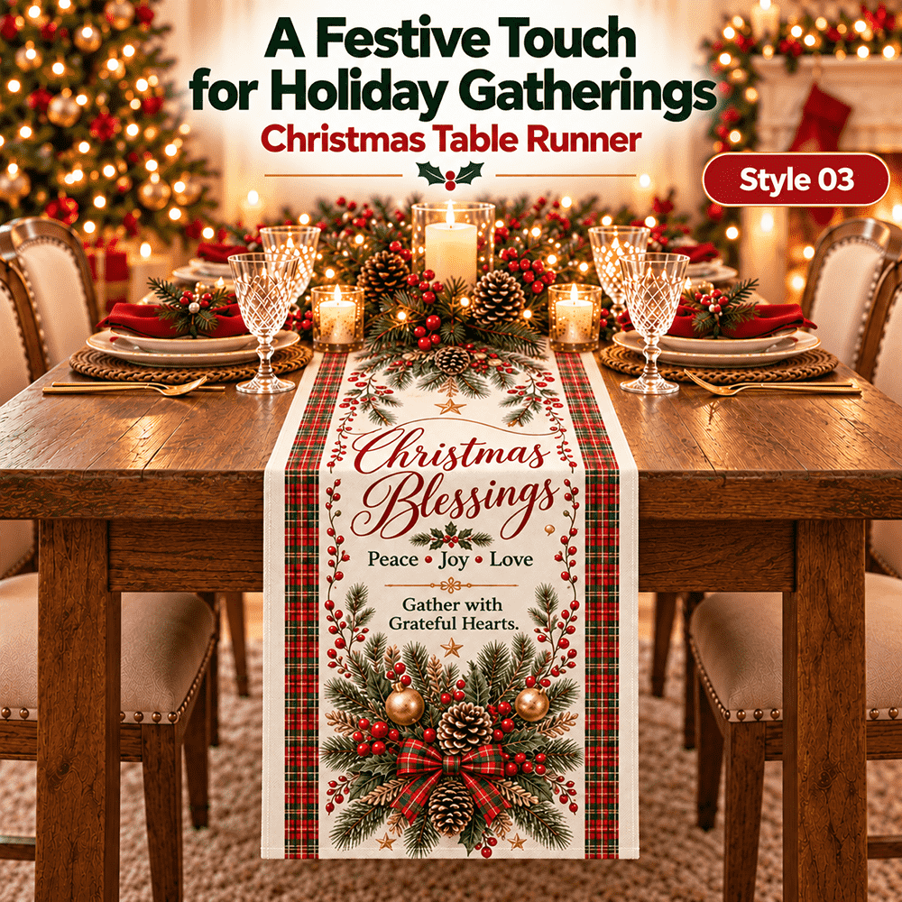 🎄 Festive Christmas Table Runner – Waterproof & Stain-Resistant, Creating a Warm Holiday Table