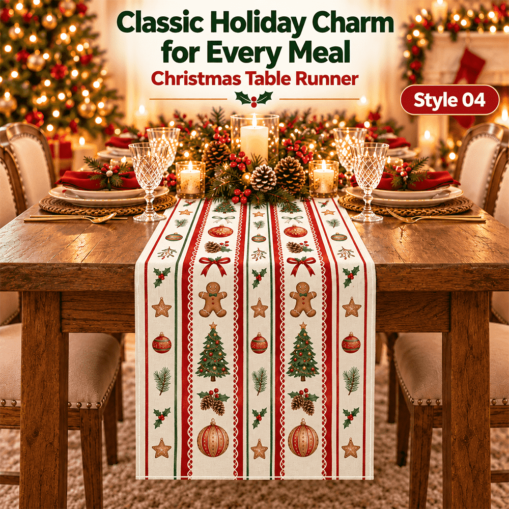 🎄 Festive Christmas Table Runner – Waterproof & Stain-Resistant, Creating a Warm Holiday Table
