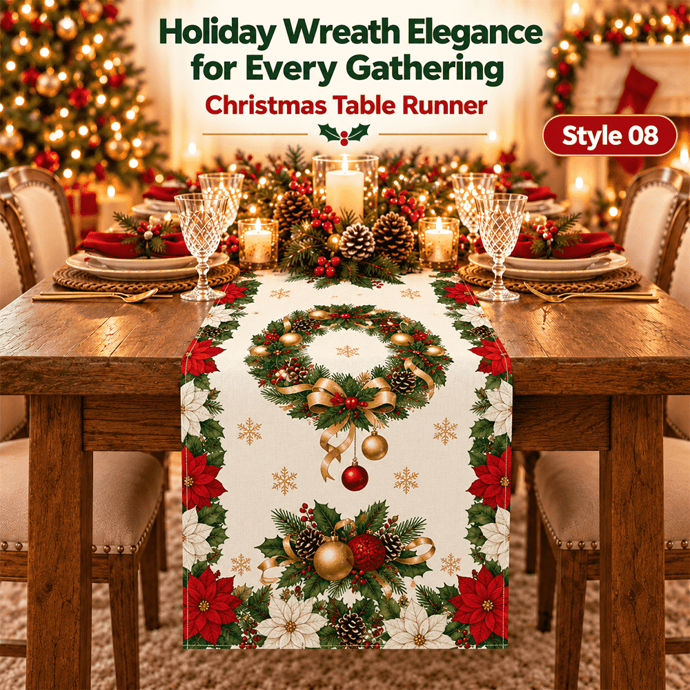 🎄 Festive Christmas Table Runner – Waterproof & Stain-Resistant, Creating a Warm Holiday Table