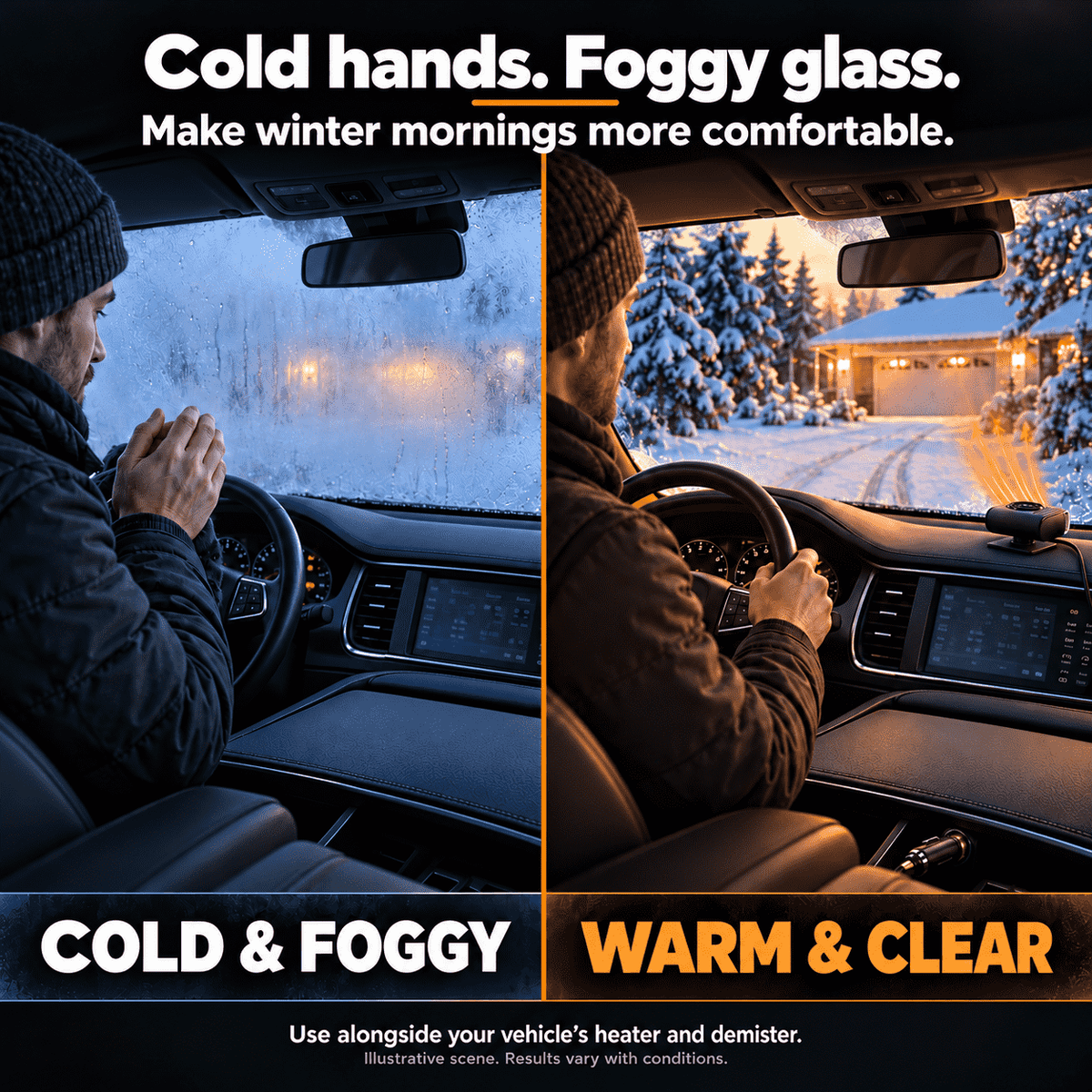 Portable Car Heater – Fast Windshield Defrost & Defog -up