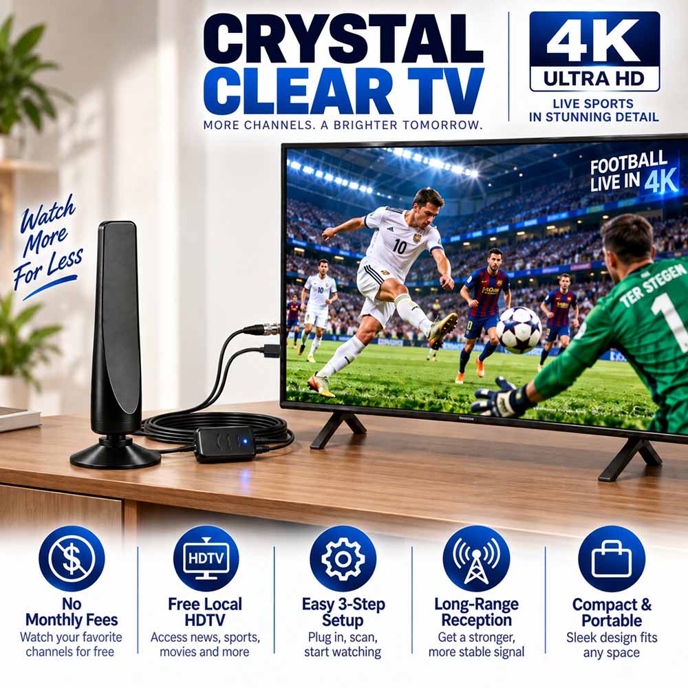 Indoor HD TV Antenna – Free Channels, No Subscription