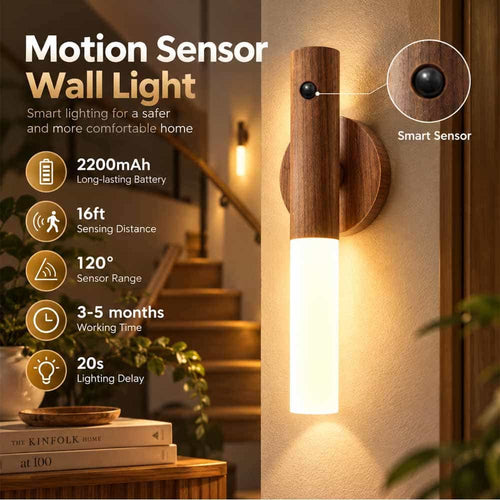 Rechargeable LED Motion Sensor Night Light – Elegant Wood Finish