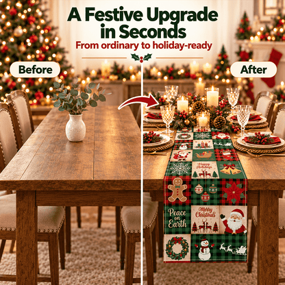 🎄 Festive Christmas Table Runner – Waterproof & Stain-Resistant, Creating a Warm Holiday Table