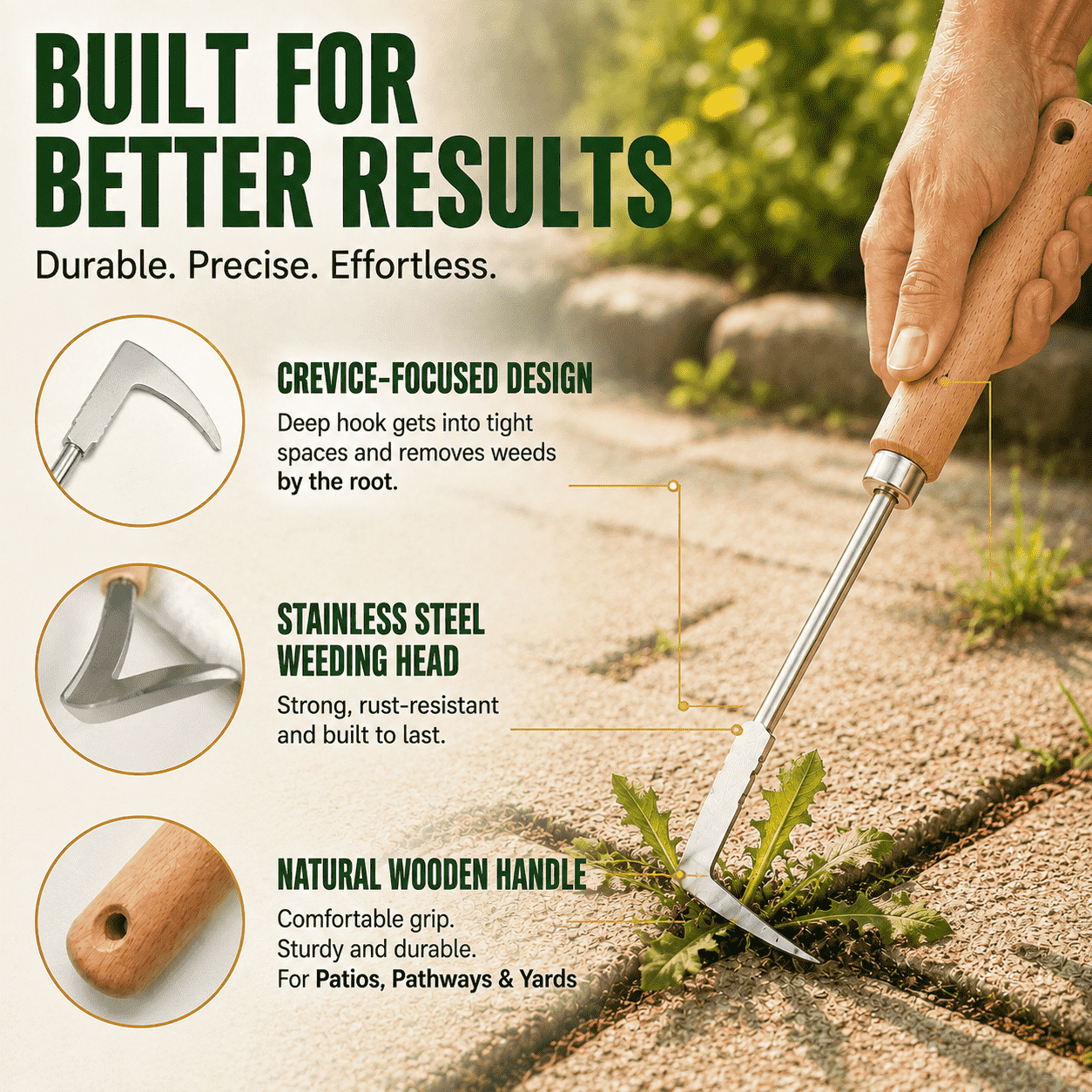 Stainless Steel Crevice Weeder — Hook. Pull. Gone. Right from the Root