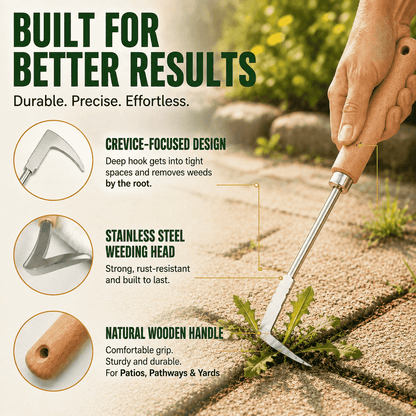 Stainless Steel Crevice Weeder — Hook. Pull. Gone. Right from the Root