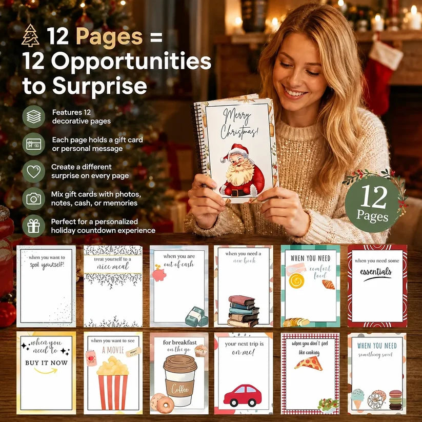 🔥 Last Day 50% OFF 🔥 Christmas Gift Card Book – 12 Gift Card Pages & Personal Message Holder