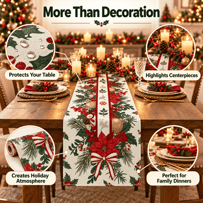 🎄 Festive Christmas Table Runner – Waterproof & Stain-Resistant, Creating a Warm Holiday Table