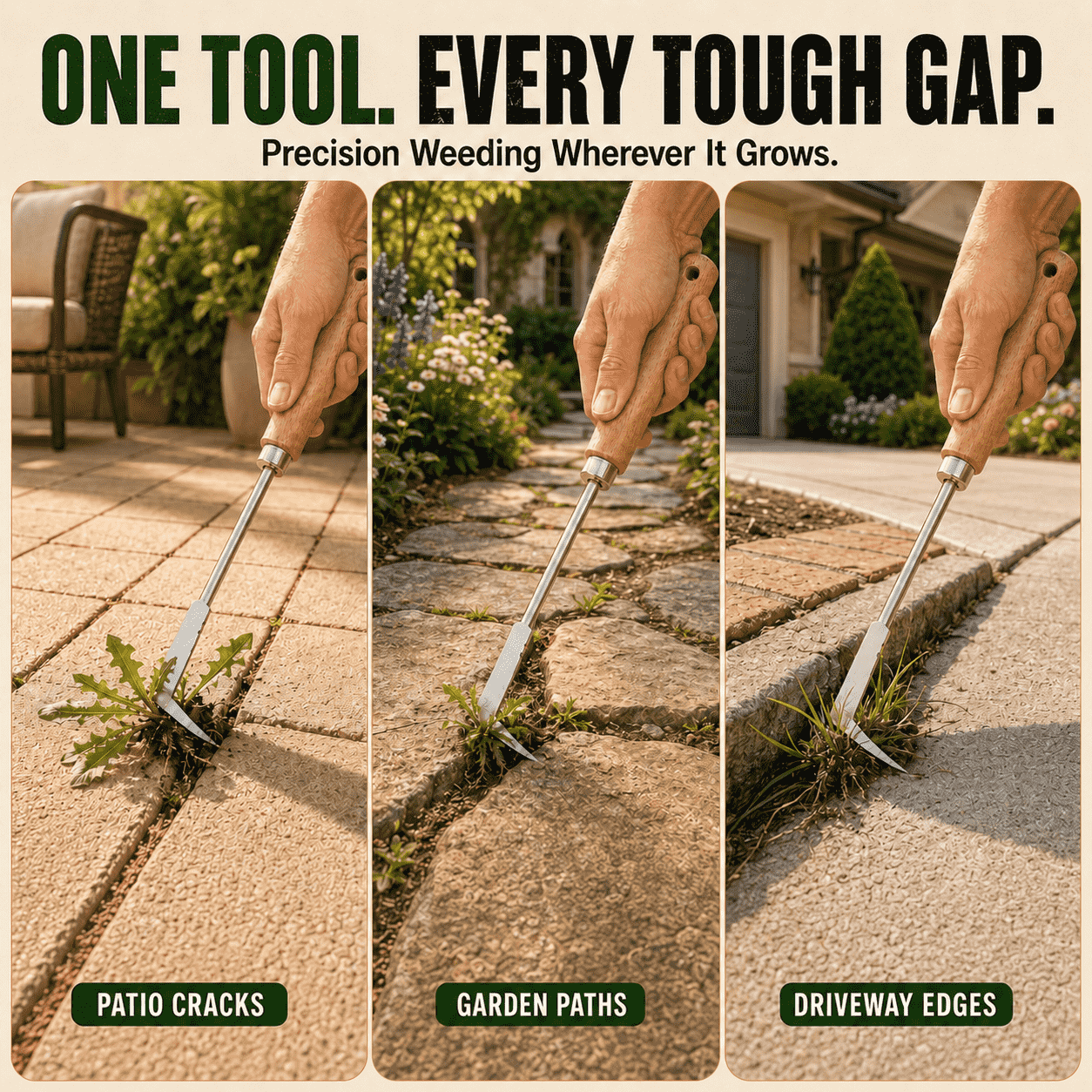 Stainless Steel Crevice Weeder — Hook. Pull. Gone. Right from the Root