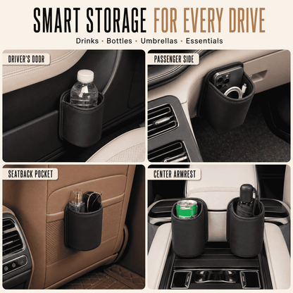Car Cup Holder Storage Pouch — Stores Drinks, Bottles, Umbrellas & Essentials