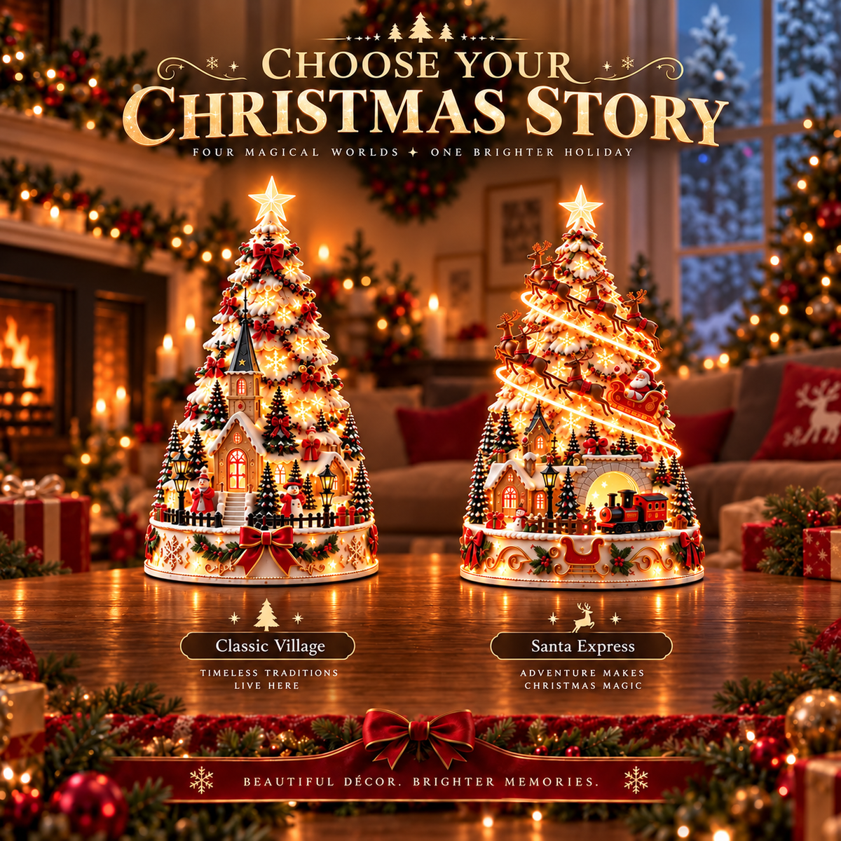 🎄 Magical Christmas Village Projection Centrepiece – 2 Festive Scenes -up