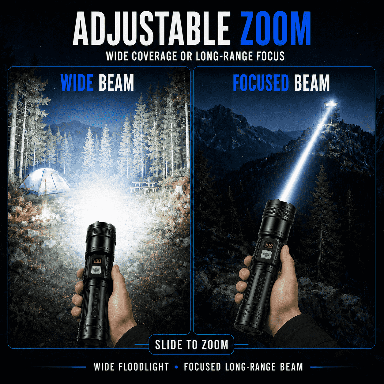 Ultra-Bright High-Power White Laser Flashlight — Zoom Beam, Fast Charging & Long Battery for Outdoor & Emergency Use