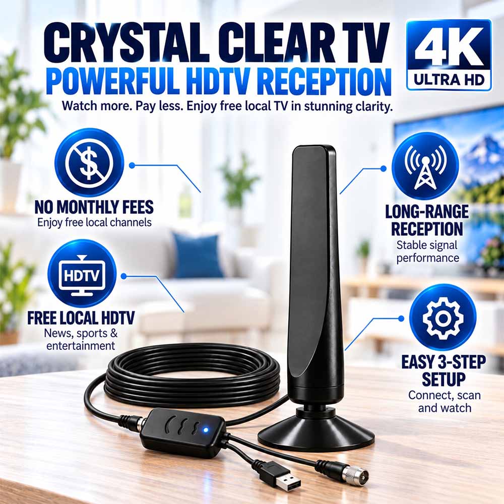 Indoor HD TV Antenna – Free Channels, No Subscription