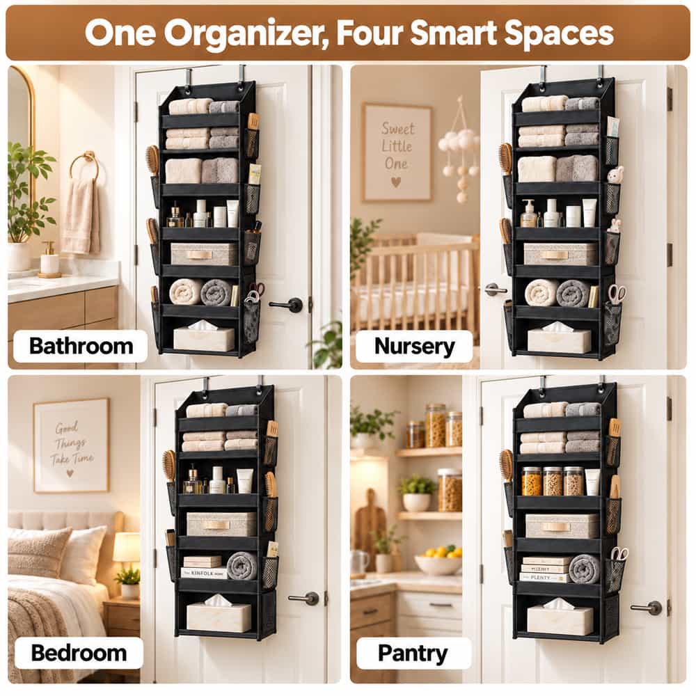 Over-the-Door Organizer — Multi-Pocket Storage + Free Hooks