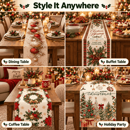 🎄 Festive Christmas Table Runner – Waterproof & Stain-Resistant, Creating a Warm Holiday Table