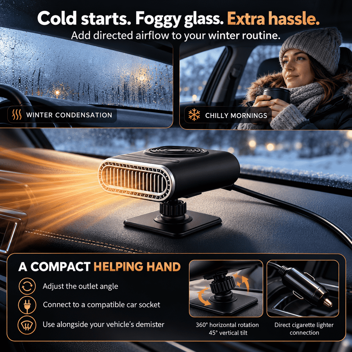Portable Car Heater – Fast Windshield Defrost & Defog -up