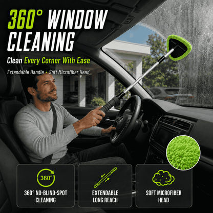 Car Windshield Cleaning Brush — Extendable Microfiber for 360° Window Cleaning