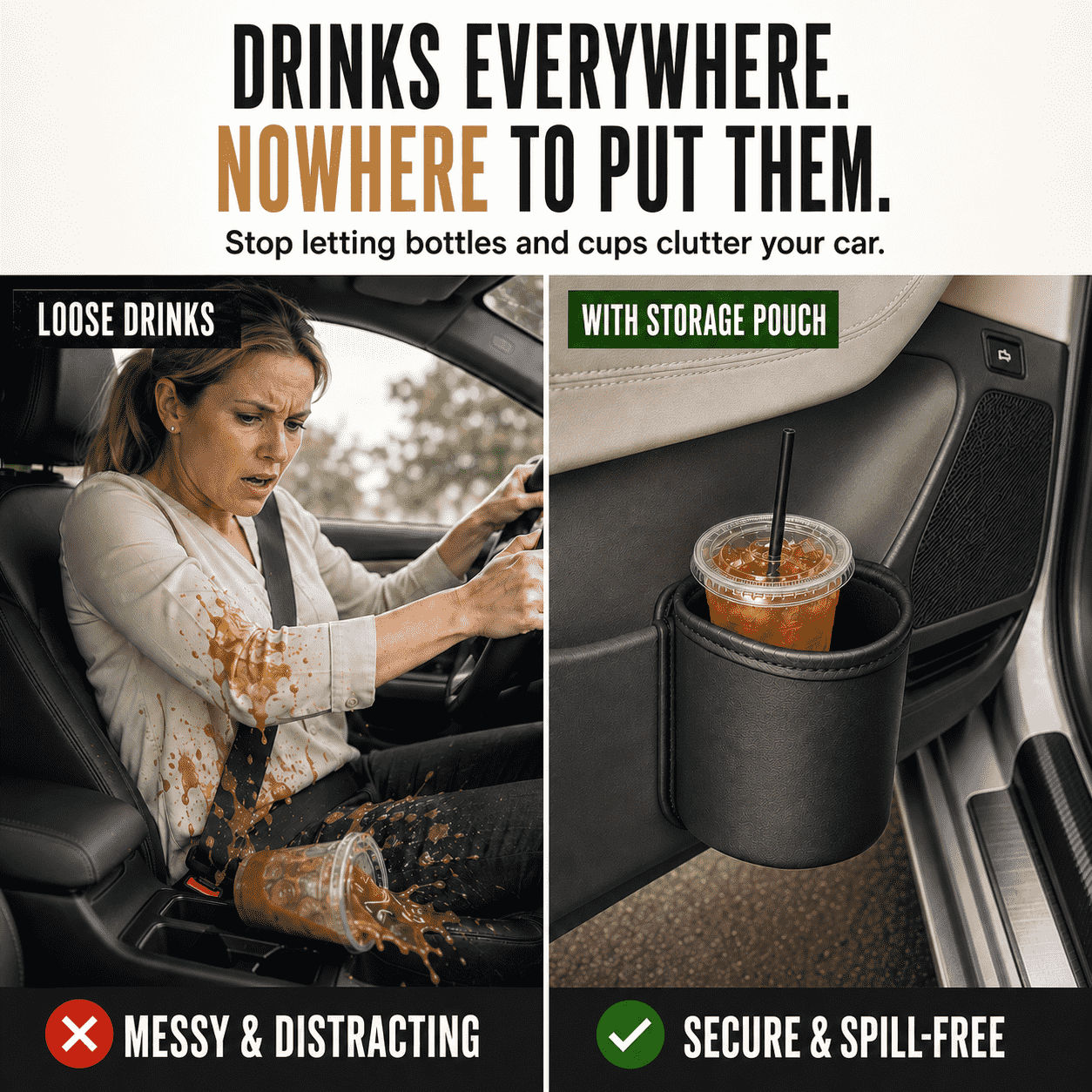Car Cup Holder Storage Pouch — Stores Drinks, Bottles, Umbrellas & Essentials