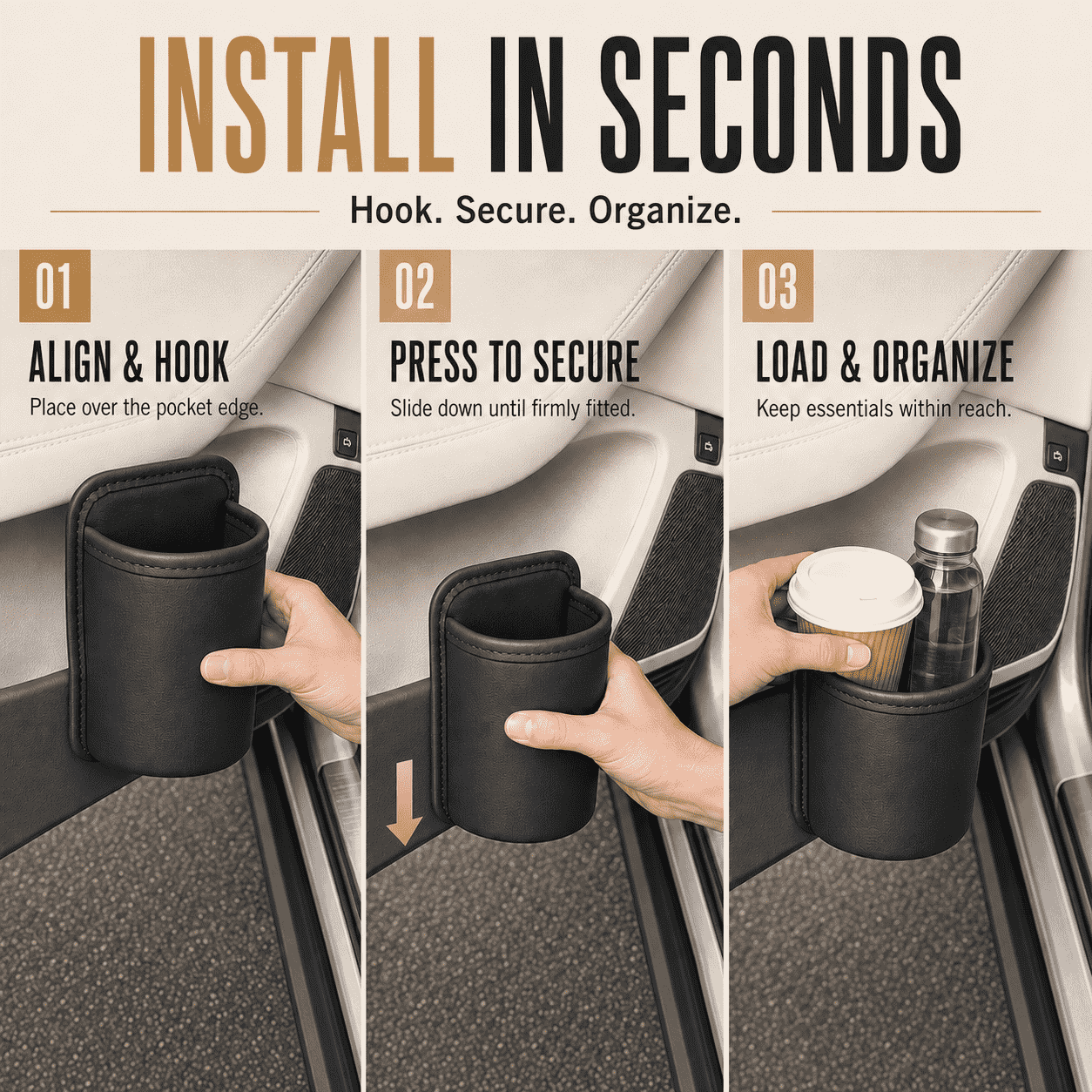 Car Cup Holder Storage Pouch — Stores Drinks, Bottles, Umbrellas & Essentials