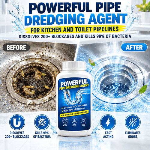 Powerful Pipe Dredging Agent for Kitchen and Toilet Pipelines - Dissolves 200+ Blockages and Kills 99% of Bacteria