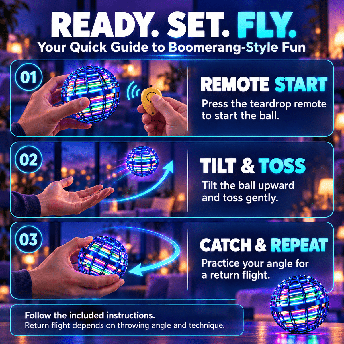 🥏Rechargeable LED Flying UFO Ball – Auto Return Boomerang Toy