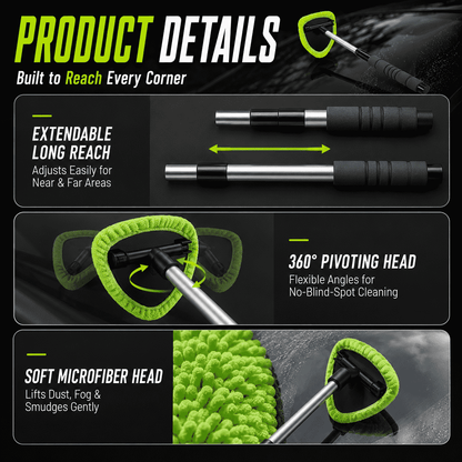 Car Windshield Cleaning Brush — Extendable Microfiber for 360° Window Cleaning