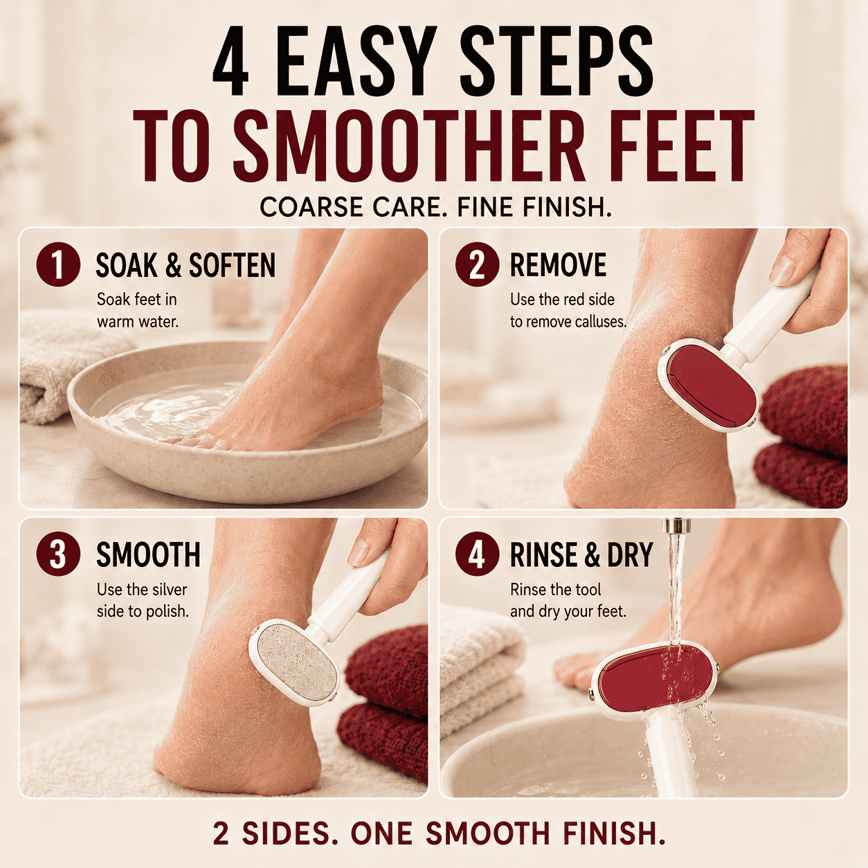 2-in-1 Foot Callus Remover — Red Side Removes Calluses, Silver Side Smooths & Polishes