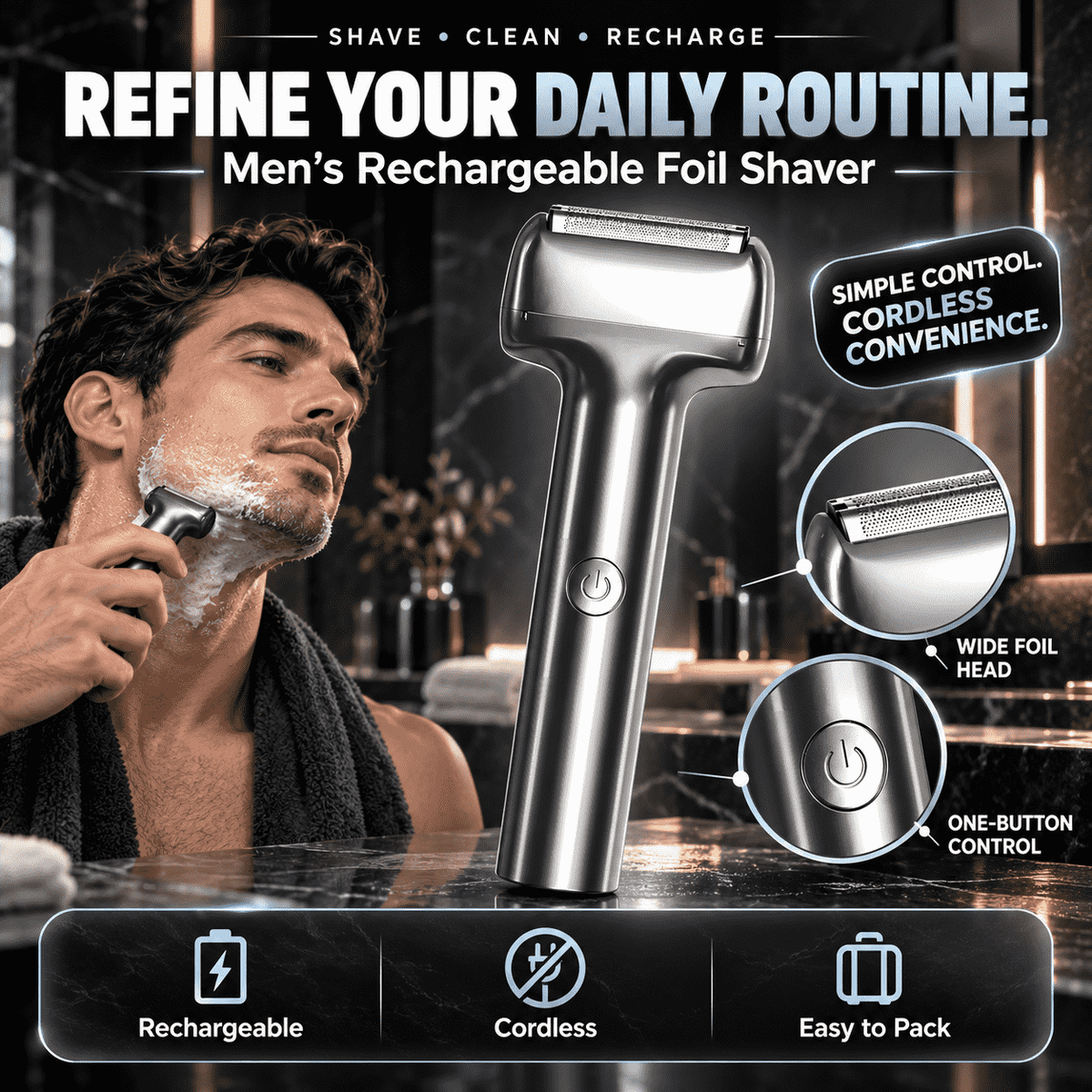 Men's Rechargeable Foil Electric Shaver – Efficient Close Shaving, Cordless Portable Wet & Dry Beard Razor for Daily Grooming ✨