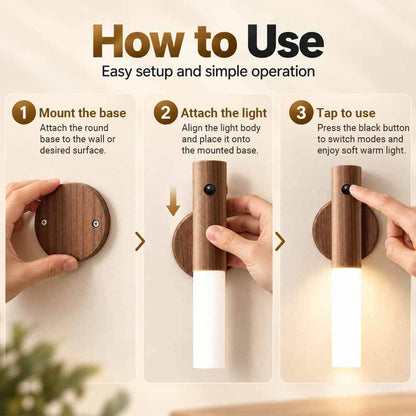 Rechargeable LED Motion Sensor Night Light – Elegant Wood Finish