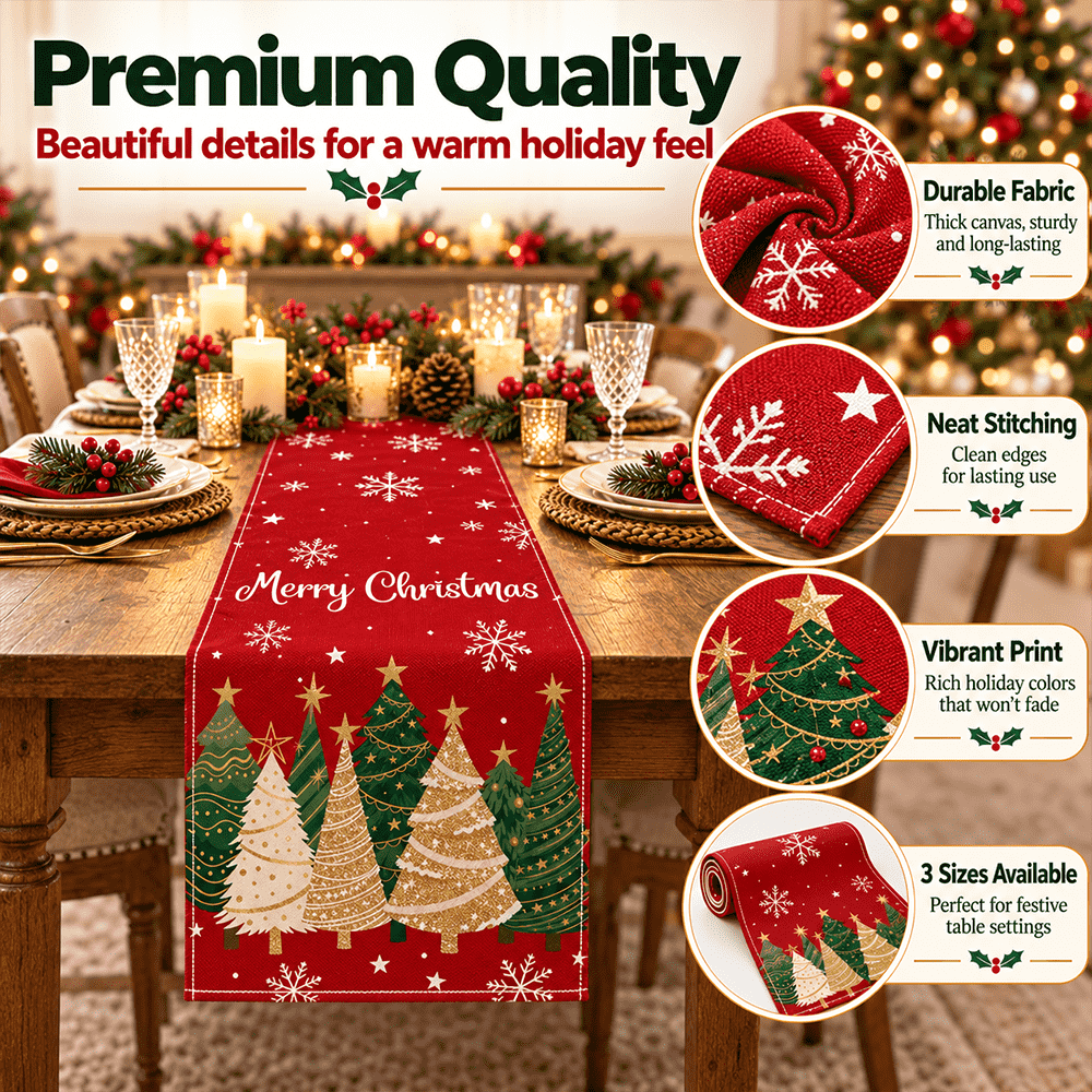 🎄 Festive Christmas Table Runner – Waterproof & Stain-Resistant, Creating a Warm Holiday Table