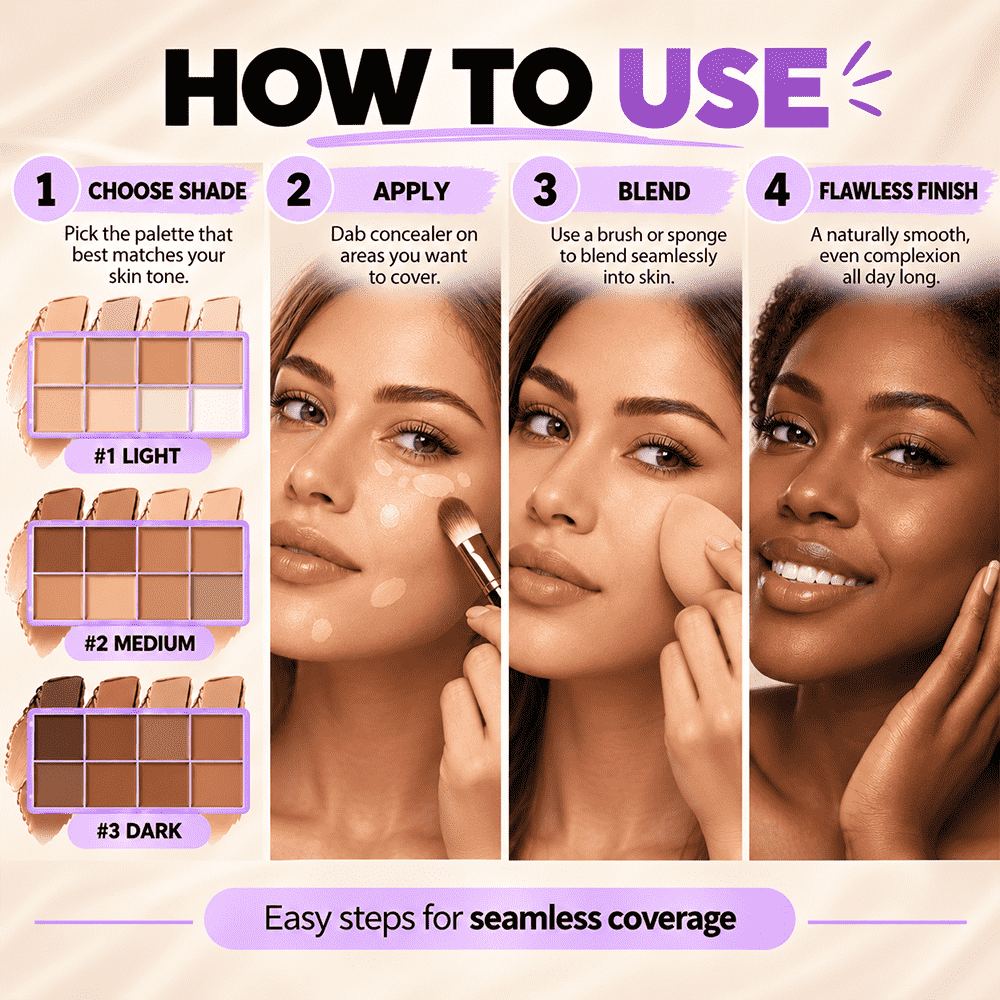 🎨 8-Color Matte Concealer Palette – Waterproof, Full-Coverage for Correction, Contour & Tattoo Cover ✨