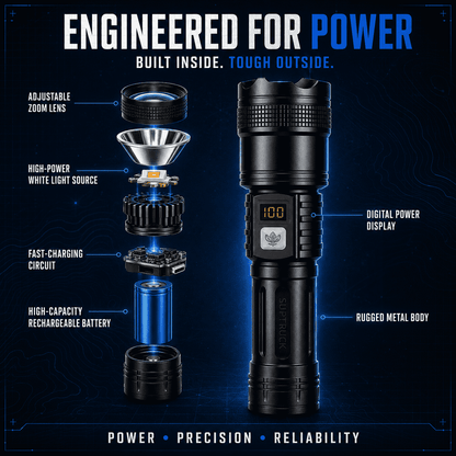Ultra-Bright High-Power White Laser Flashlight — Zoom Beam, Fast Charging & Long Battery for Outdoor & Emergency Use