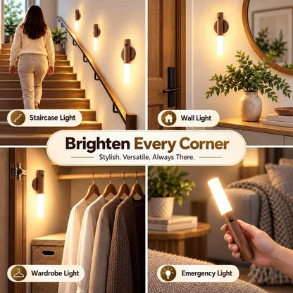 Rechargeable LED Motion Sensor Night Light – Elegant Wood Finish