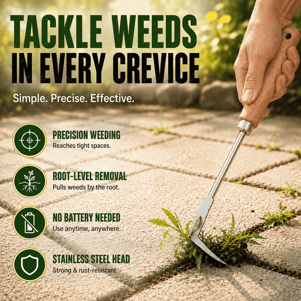Stainless Steel Crevice Weeder — Hook. Pull. Gone. Right from the Root