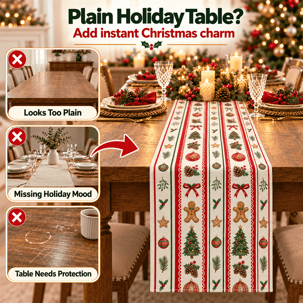 🎄 Festive Christmas Table Runner – Waterproof & Stain-Resistant, Creating a Warm Holiday Table