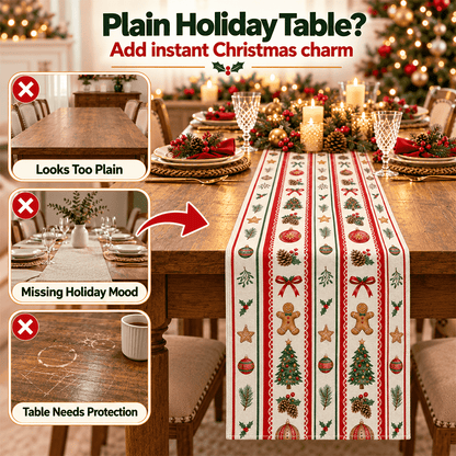 🎄 Festive Christmas Table Runner – Waterproof & Stain-Resistant, Creating a Warm Holiday Table