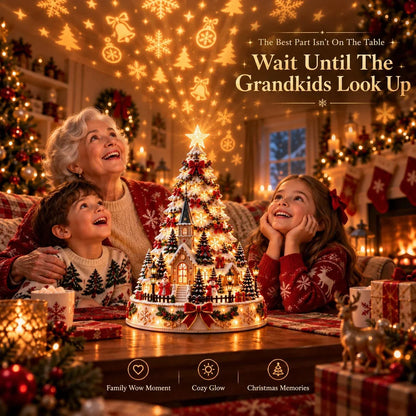 🎄 Magical Christmas Village Projection Centrepiece – 2 Festive Scenes -up