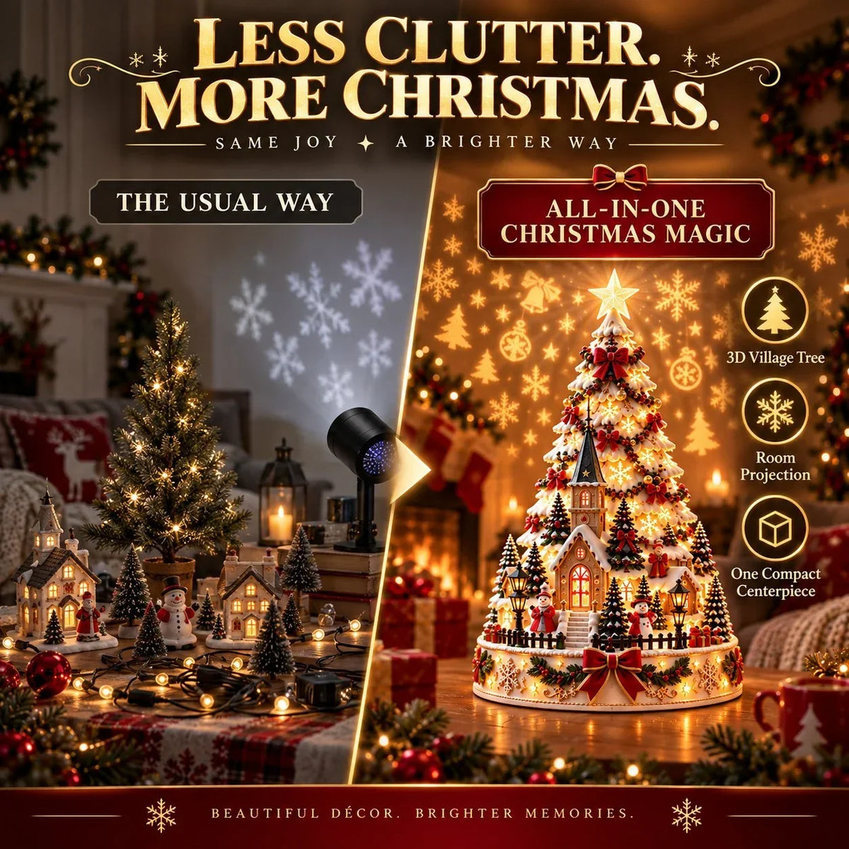 🎄 Magical Christmas Village Projection Centrepiece – 2 Festive Scenes -up