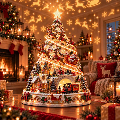 🎄 Magical Christmas Village Projection Centrepiece – 2 Festive Scenes -up