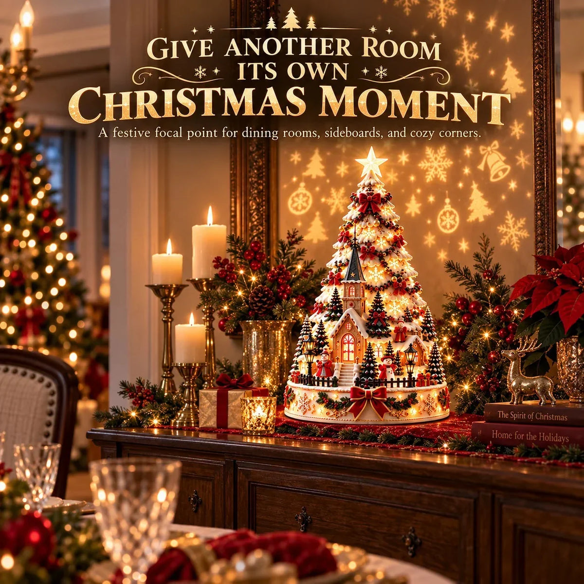🎄 Magical Christmas Village Projection Centrepiece – 2 Festive Scenes -up