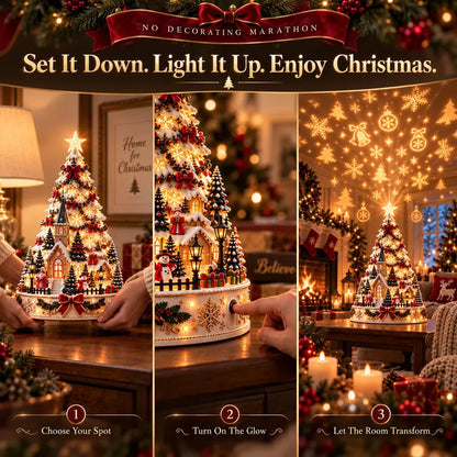 🎄 Magical Christmas Village Projection Centrepiece – 2 Festive Scenes -up