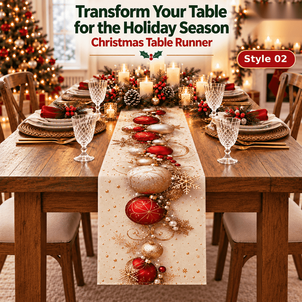 🎄 Festive Christmas Table Runner – Waterproof & Stain-Resistant, Creating a Warm Holiday Table