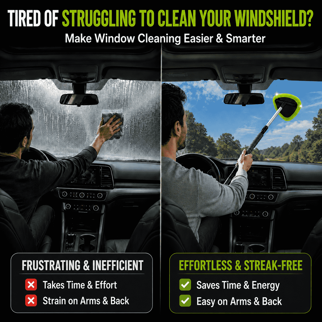 Car Windshield Cleaning Brush — Extendable Microfiber for 360° Window Cleaning