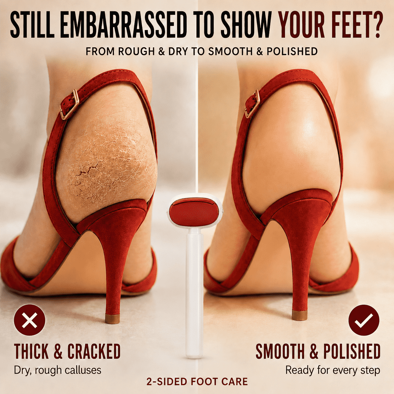 2-in-1 Foot Callus Remover — Red Side Removes Calluses, Silver Side Smooths & Polishes